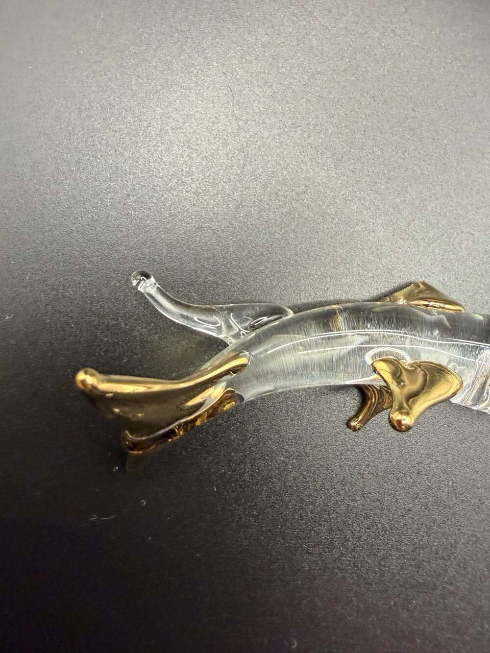 Vintage Hand Blown Clear and Gold Leaf Glass Dolphin Figurine